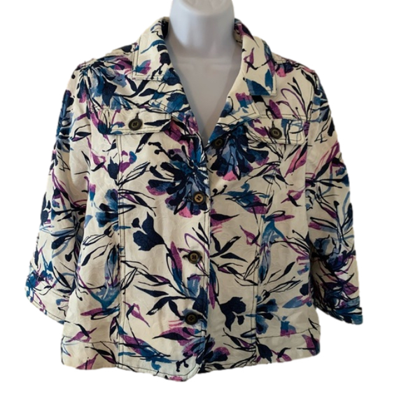 TanJay Jacket Button Front Floral Sz 8P - Picture 1 of 15